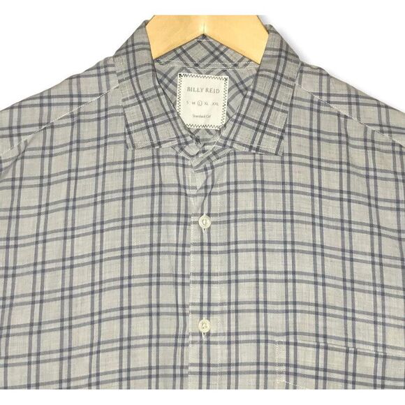 Billy Reid Mens Blue/Gray Plaid Check Button Front Shirt Italy Sz Large Standard - Picture 2 of 7
